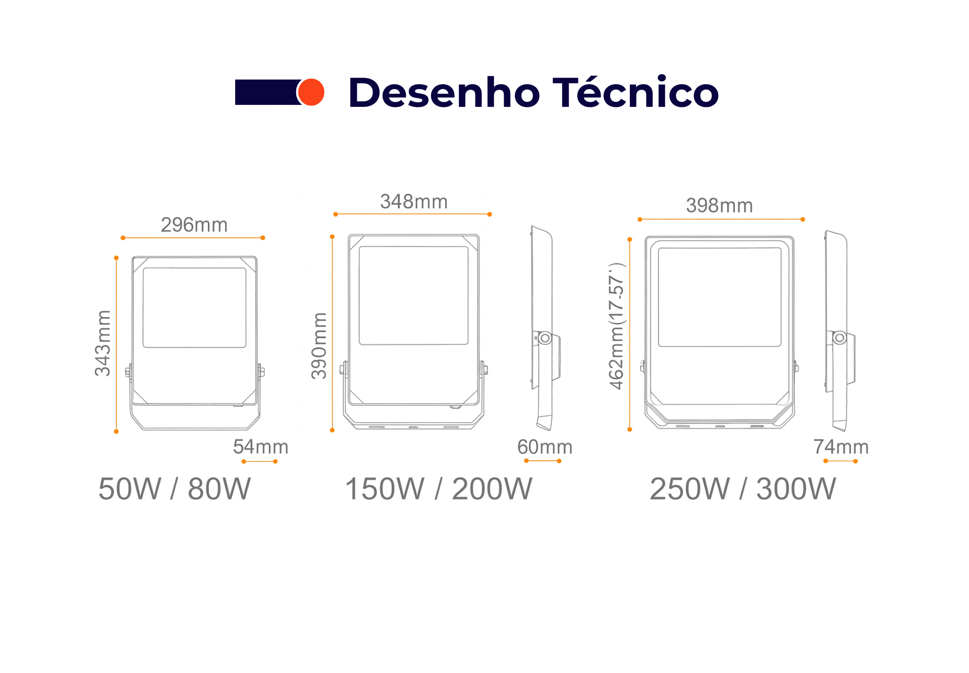 Desenho técnico do Projetor LED Fenix G2